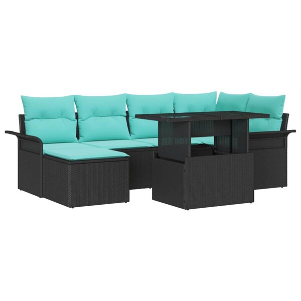vidaXL Ensemble de canapé de jardin 7 Pièces Noir Poly Rattan
