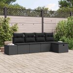 vidaXL Ensemble de canapé de jardin avec coussin 5 Pièces Noir polyrotin