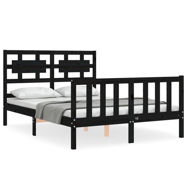 vidaXL Cadre de lit avec tête de lit noir 140x190 cm bois massif