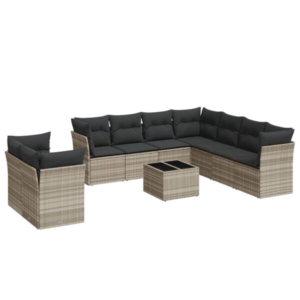vidaXL Salon de jardin avec coussins 10 Pièces gris clair résine tressée