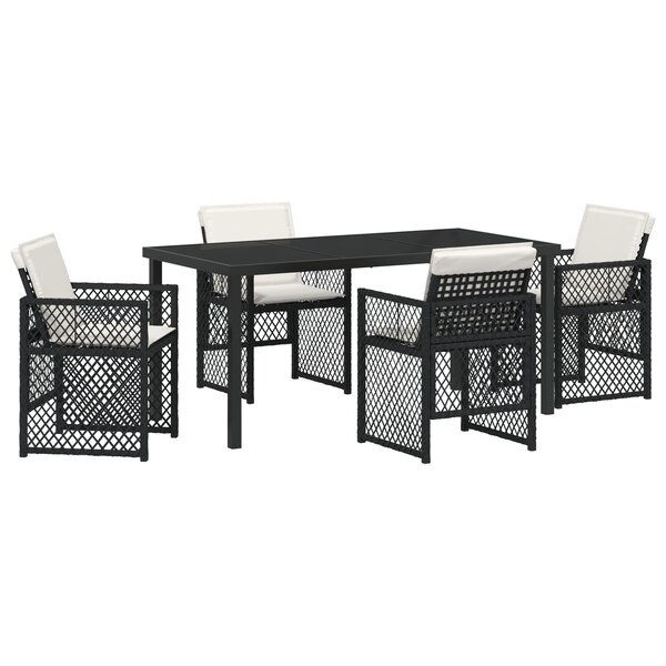 Ensemble de Salle à Manger de Jardin 5 Pièces avec Coussins Noir Poly Rattan