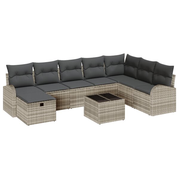 vidaXL Ensemble de Canapé de Jardin 9 Pièces avec Coussins Gris Clair en Poly Rattan