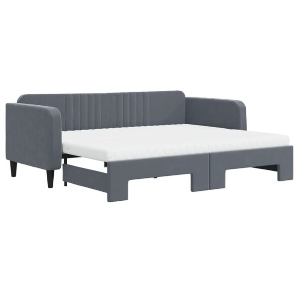 vidaXL Lit de jour avec gigogne et matelas gris foncé 90x200cm velours