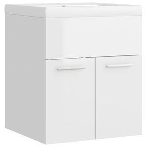 vidaXL Armoire d'évier avec lavabo intégré Blanc brillant Aggloméré