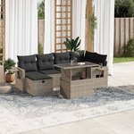 vidaXL Salon de jardin avec coussins 7 Pièces gris clair résine tressée