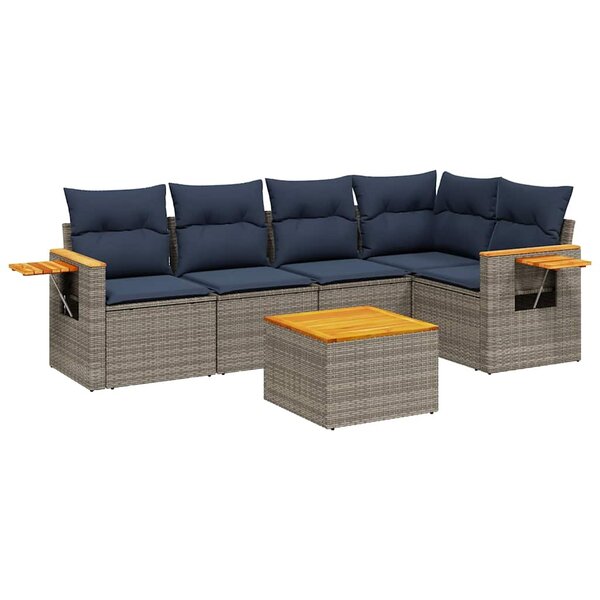 vidaXL Salon de jardin 6 Pièces avec coussins gris résine tressée