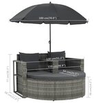 vidaXL Canapé de jardin 2 places avec coussins et parasol Gris