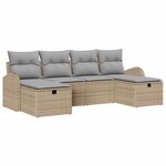 vidaXL Ensemble de canapé de jardin avec coussin 6 Pièces Beige polyrotin