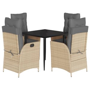 vidaXL Ensemble à manger de jardin coussins 5 Pièces mélange beige rotin