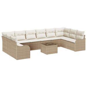 vidaXL Ensemble de canapé de jardin 11 Pièces Beige et blanc Poly rotin