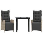 vidaXL Ensemble à manger de jardin 3Pièces coussins gris clair poly rotin