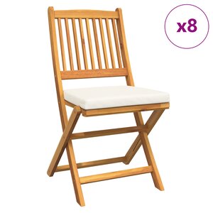 Chaises de jardin pliantes vidaXL avec coussin blanc 8Pièces en bois d'acacia solide