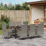 vidaXL Ensemble de salle à manger de jardin 9 pièces avec coussins gris rattan poly