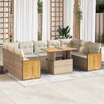 vidaXL Salon de jardin avec coussins 10Pièces beige résine tressée acacia