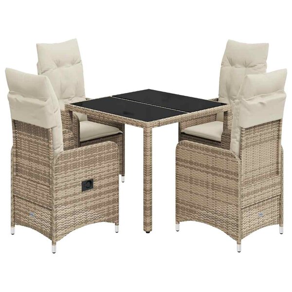 vidaXL Ensemble de bistro de jardin 5 Pièces coussins beige poly rotin