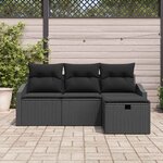 vidaXL Ensemble de Canapés avec coussin 4 Pièces Noir polyrotin