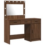 Ensemble de coiffeuse 2 pièces avec LED en bois d'ingénierie chêne noir