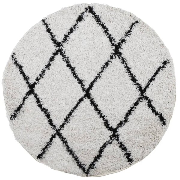 vidaXL Tapis shaggy à poils longs moderne crème et noir Ø 80 cm