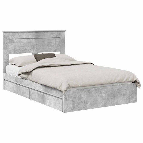 vidaXL Lit de Rangement Gris béton 135 x 190 cm Bois d'ingénierie