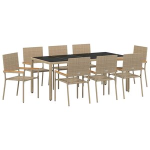 vidaXL Ensemble de salle à manger pour jardin 9 Pièces Beige polyrotin