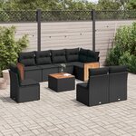 vidaXL Salon de jardin 9 Pièces avec coussins noir résine tressée