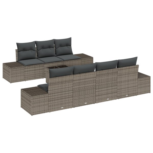 vidaXL Ensemble de canapé de jardin 8 pièces avec coussins Gris Rotin Synthétique