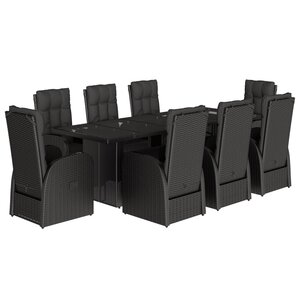 vidaXL Ensemble à manger de jardin 9Pièces coussins noir résine tressée