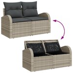 Ensemble de canapés de jardin 7 pièces avec coussins gris clair en rotin poly