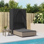 vidaXL Chaise longue double avec toit et rideaux gris résine tressée