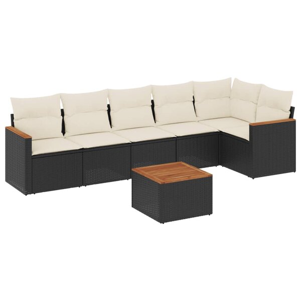 vidaXL Salon de jardin 7 Pièces avec coussins noir résine tressée