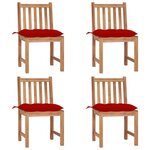 vidaXL Chaises de jardin lot de 4 avec coussins Bois de teck massif
