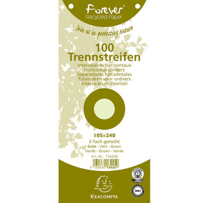 Paquet de 100 Fiches Intercalaire 105x240 Recyclées 2 trous Vert x 12 EXACOMPTA