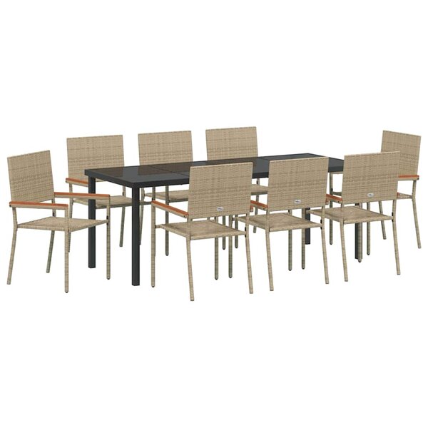 vidaXL Ensemble de salle à manger pour jardin 9 Pièces Beige polyrotin