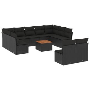 vidaXL Salon de jardin 12 Pièces avec coussins noir résine tressée
