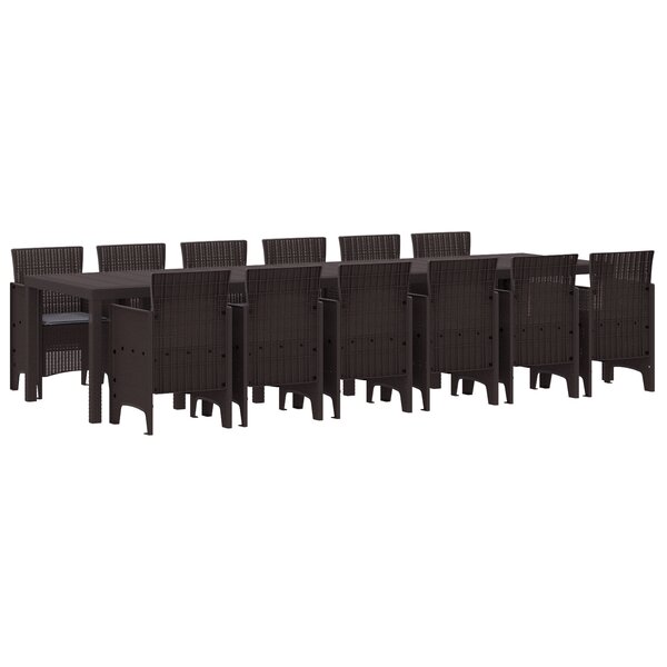 Ensemble de salle à manger de jardin vidaXL 13 pièces avec coussins Rotin poly marron