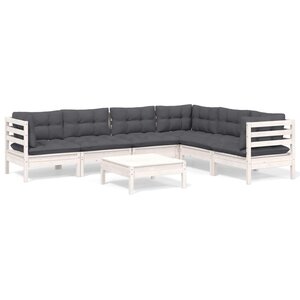 vidaXL Salon de jardin 7 Pièces avec coussins blanc bois de pin massif