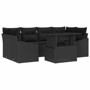 vidaXL Ensemble de canapé de jardin avec coussin 7 Pièces Noir polyrotin