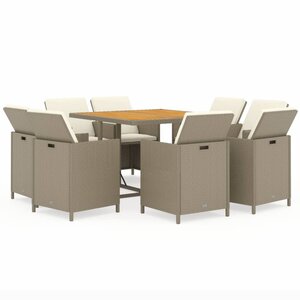 vidaXL Ensemble à manger de jardin et coussins 9 Pièces Poly rotin Beige