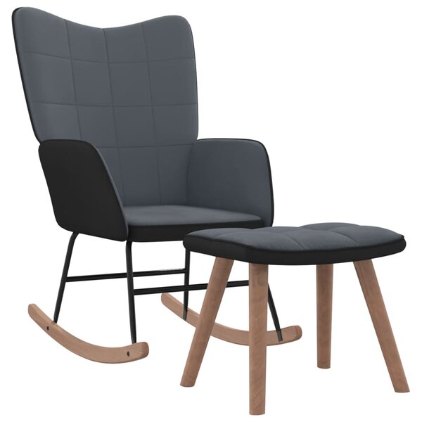 vidaXL Chaise à bascule avec repose-pied Gris foncé Velours et PVC