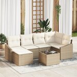 vidaXL Ensemble de Salle à Manger de Jardin 7 Pièces avec Coussins Rattan Poly Marron