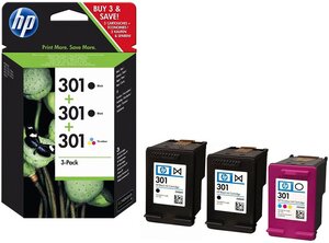 Pack 3 cartouches d'encre hp 301 (2 x noir - 1x cyan magenta jaune)