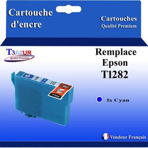 T3AZUR- Cartouche Compatible avec Epson T1282 remplace Epson Stylus Office BX305F BX305FW S22 SX125 SX130 SX230 SX235W SX420W SX425W SX430W SX435W SX438W SX440W SX445W Cyan