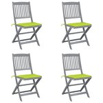 vidaXL Chaises pliables d'extérieur lot de 4 et coussins Bois d'acacia