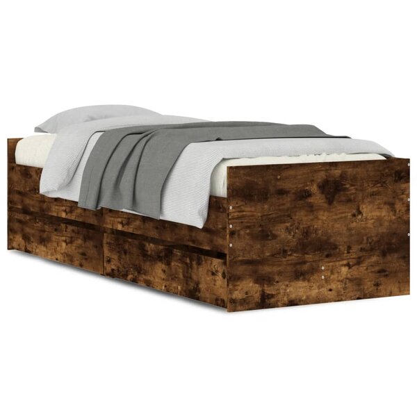 vidaXL Cadre de lit avec tiroirs sans matelas chêne fumé 90x190 cm