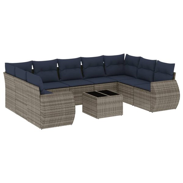 vidaXL Salon de jardin 10 Pièces avec coussins gris résine tressée