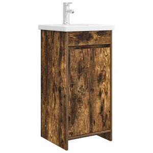 vidaXL Meuble de salle de bain avec évier Chêne fumé 42 x 40 x 84 5 cm