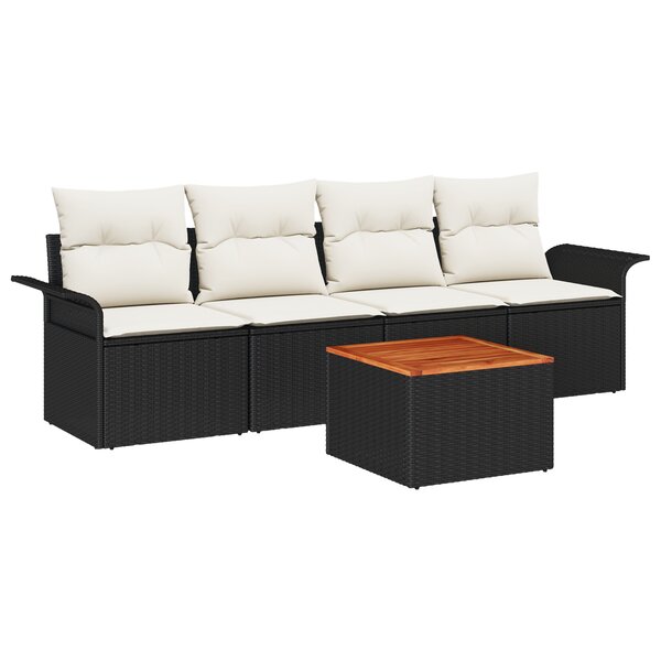 vidaXL Ensemble de Canapé de Jardin 5 pièces avec Coussins Noir Rattan Poly Acacia