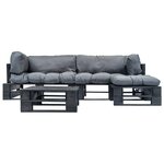 vidaXL Salon de jardin palette 4 Pièces avec coussins gris bois