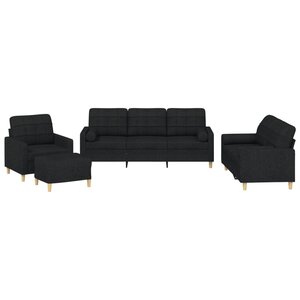 vidaXL Ensemble de canapés 4 Pièces avec coussins noir tissu