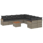 vidaXL Salon de jardin 11 Pièces avec coussins gris résine tressée